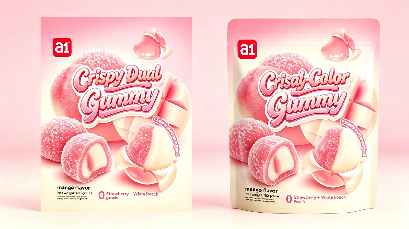 gomita 4D crujiente de doble color — un formato sin gelatina (agar más pectina) que demuestra profundidad de formulación