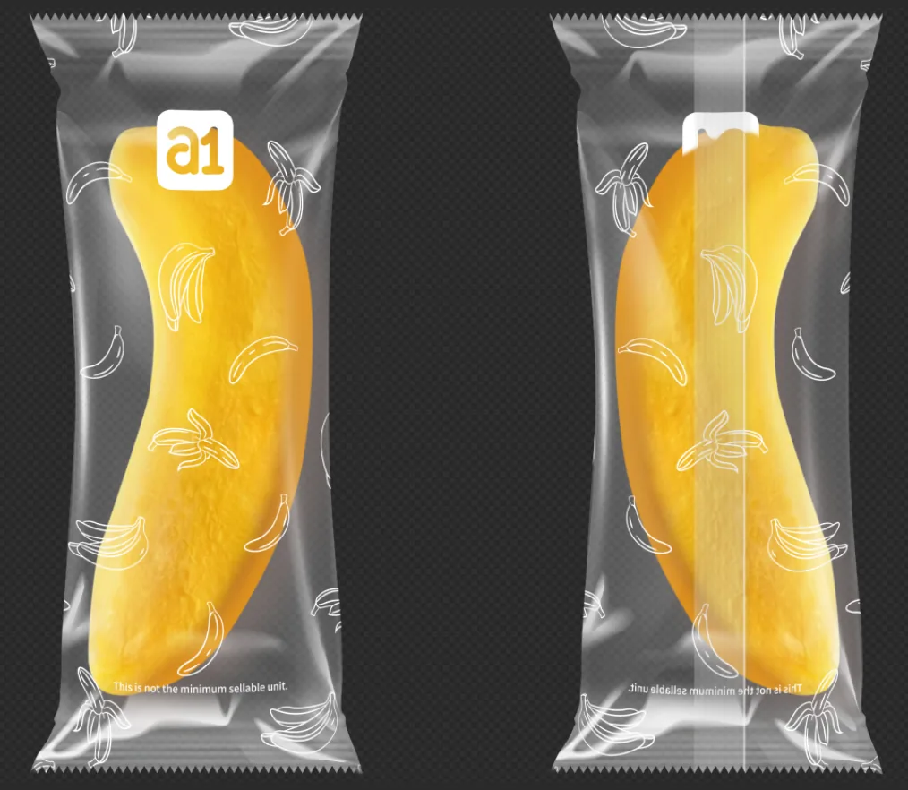 Pan de banana a1 en empaque de película transparente — la capa barrera que sostiene la declaración ambiental de 6 meses