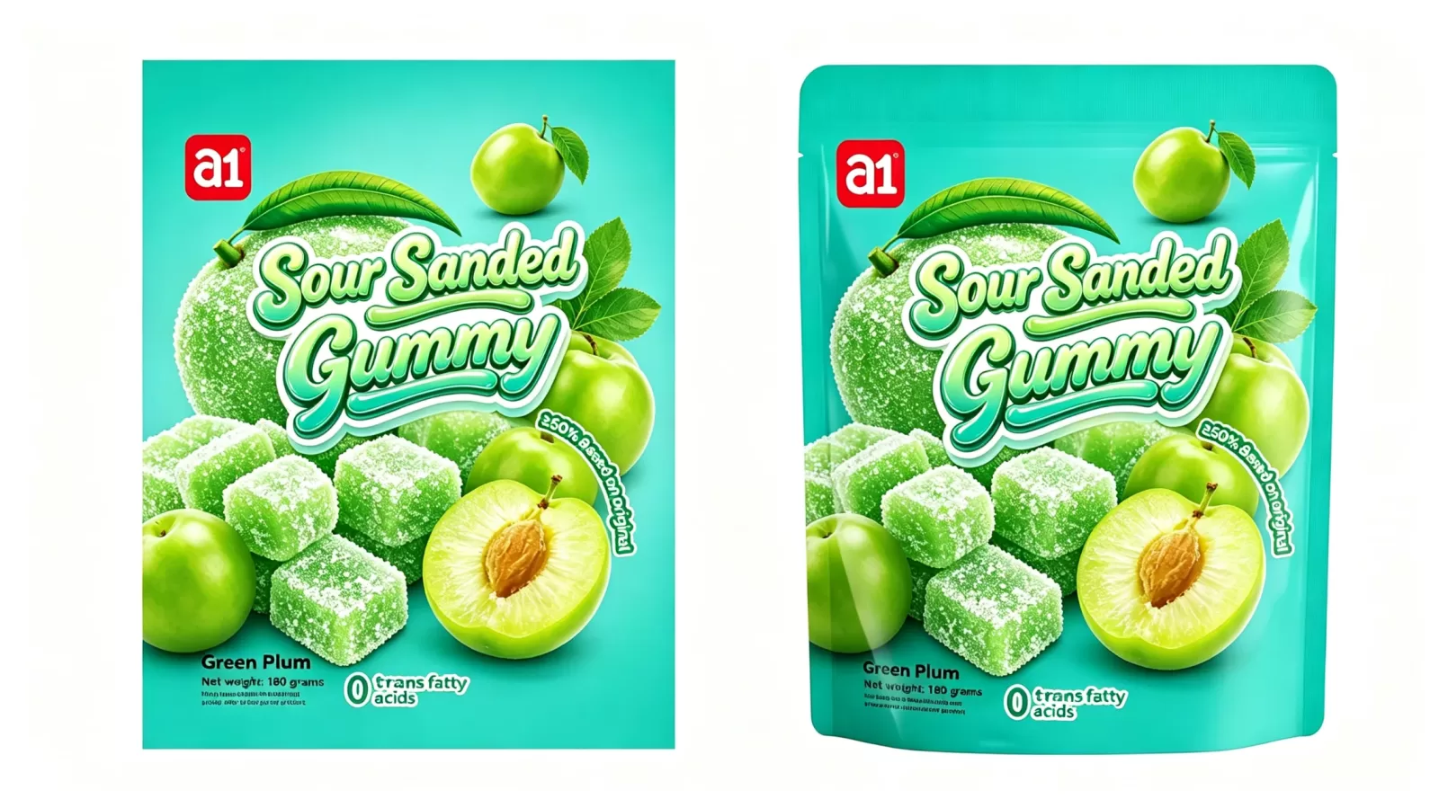 gomitas aciduladas a1 sabor ciruela verde, embalaje de exportación