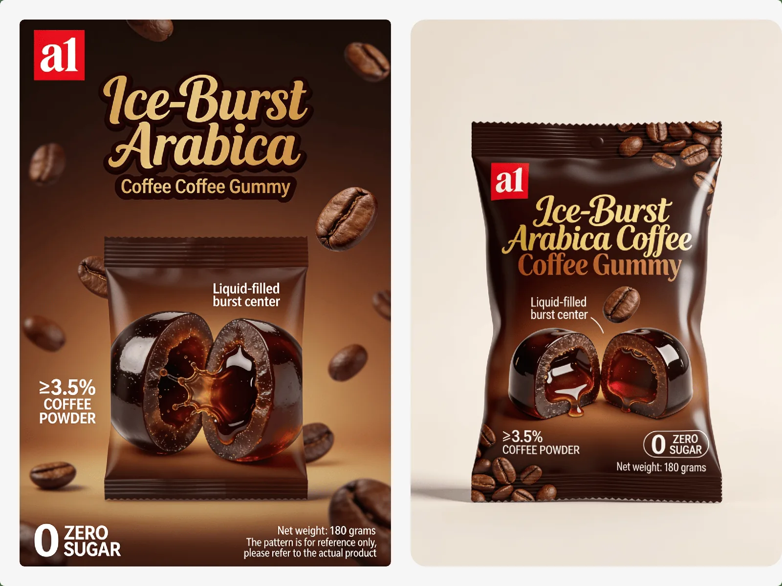 gomita de café arábica Ice-Burst, sin azúcar, centro líquido