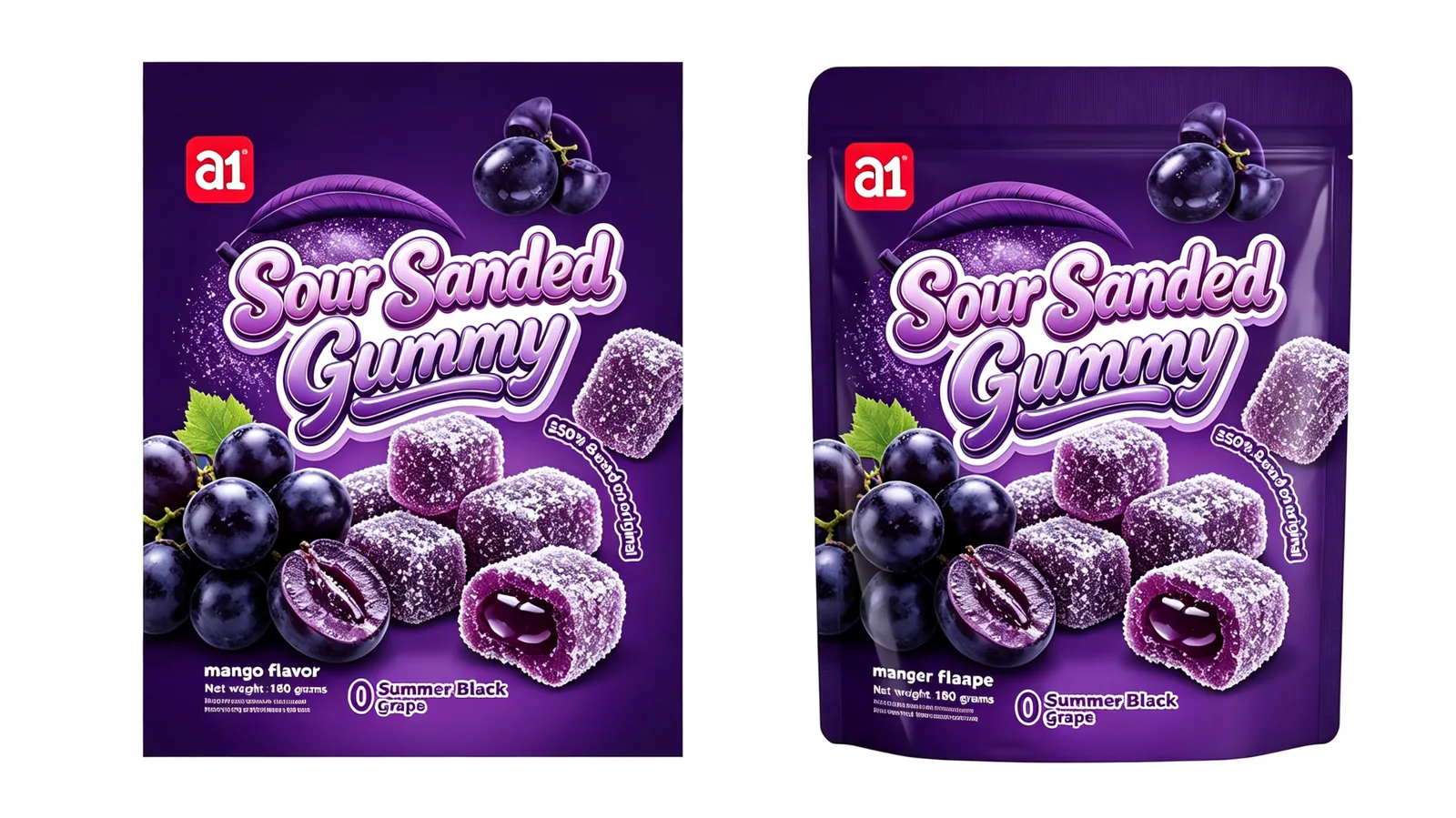 Sour Sanded Gummy Uva Negra de Verano — gomita escarchada de color natural con centro de fruta