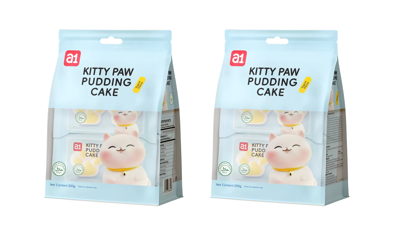 pastel de pudín pata de gato a1 sabor yogur, embalaje de exportación