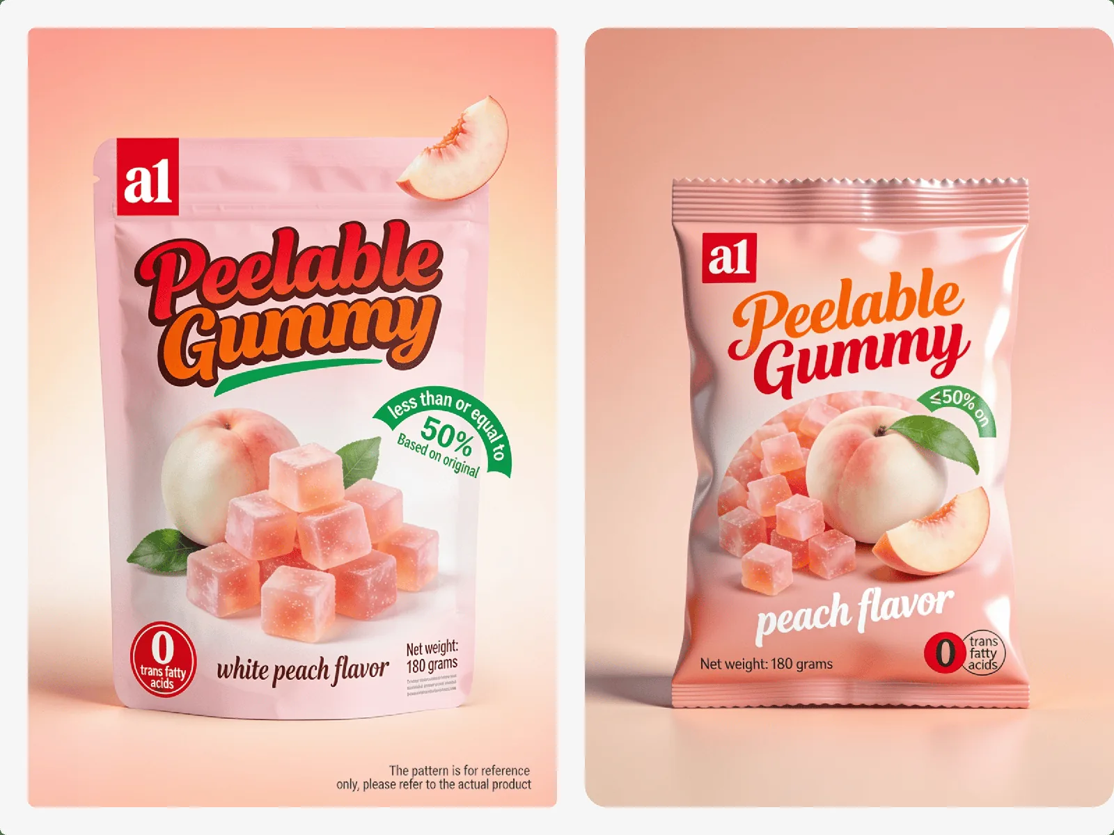a1 Peelable Gummy en melocotón blanco — las tiradas de imprenta son hitos en un primer pedido