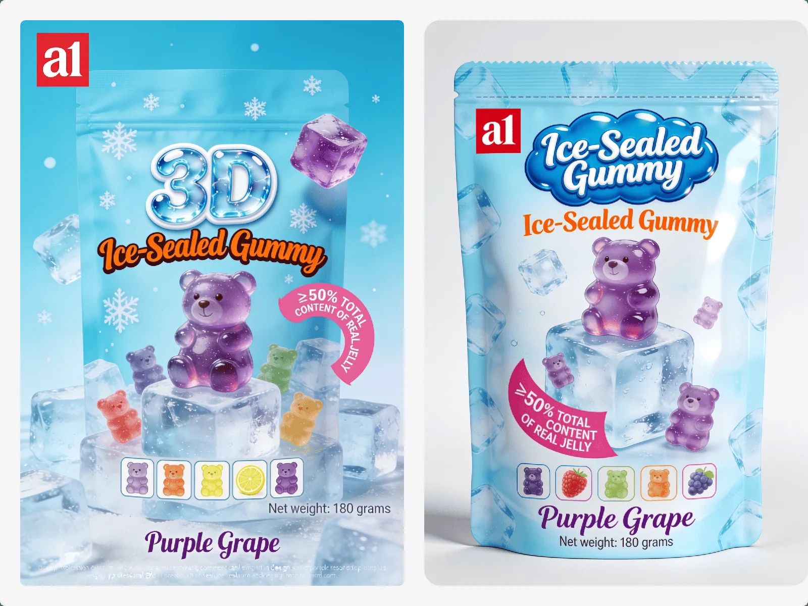 Gomita 3D Ice-Sealed en uva morada, bolsa resellable de 180 g